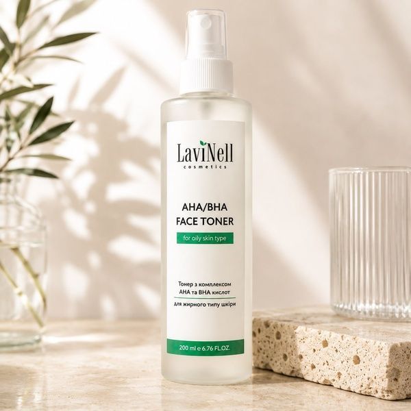 Кислотний тонер для жирної та проблемної шкіри AHA/BHA FACE TONER LaviNell 200 мл